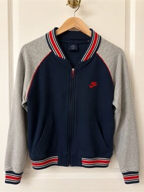 Nike Navy Jacket with Gray Sleeves and Red Trim